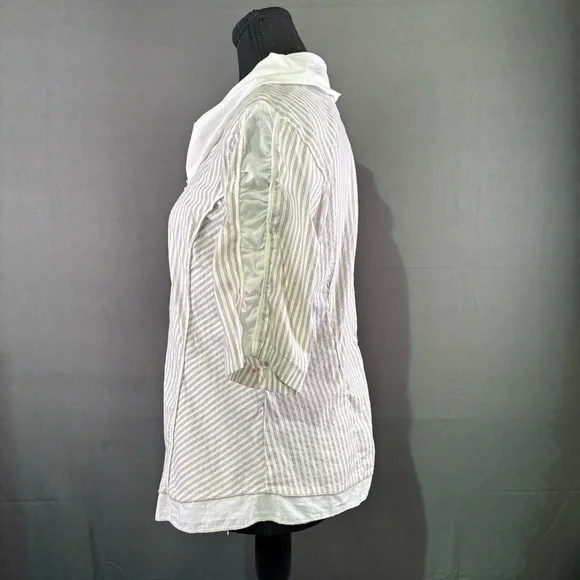 VTG Crisca Escada Blouse Women’s L Pinstripes Ruffle Buttons Academia White Gray - Picture 2 of 11